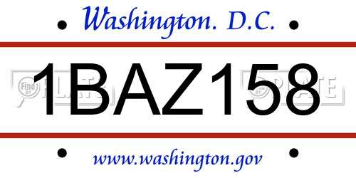 1BAZ158 District Of Columbia License Plate