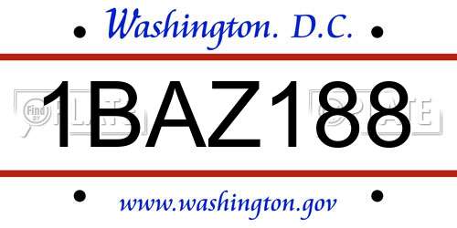 1BAZ188 District Of Columbia License Plate