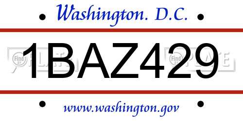 1BAZ429 District Of Columbia License Plate