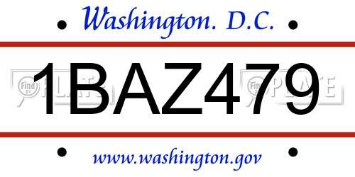 1BAZ479 District Of Columbia License Plate