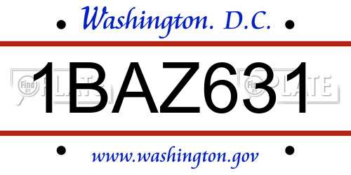 1BAZ631 District Of Columbia License Plate