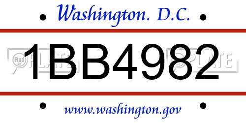 1BB4982 District Of Columbia License Plate