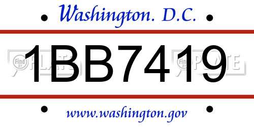 1BB7419 District Of Columbia License Plate
