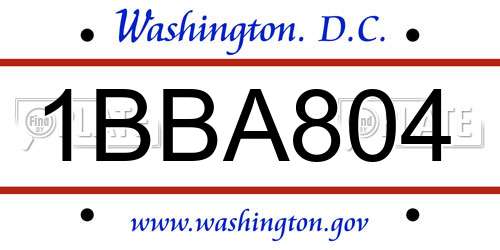 1BBA804 District Of Columbia License Plate