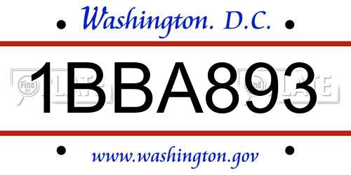 1BBA893 District Of Columbia License Plate