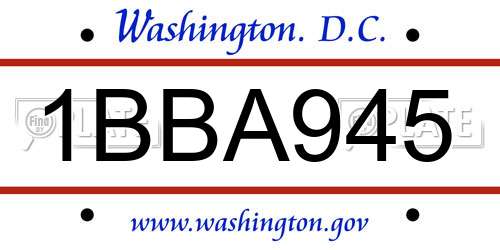 1BBA945 District Of Columbia License Plate