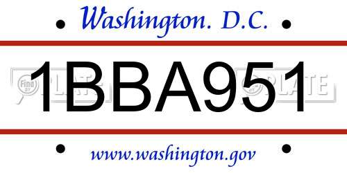 1BBA951 District Of Columbia License Plate