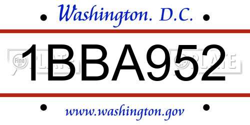 1BBA952 District Of Columbia License Plate