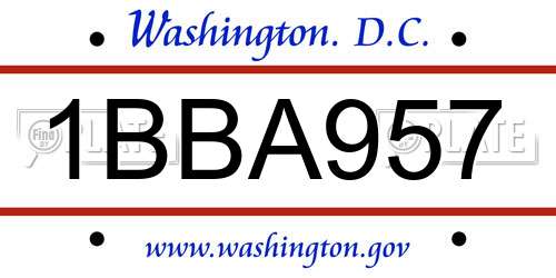 1BBA957 District Of Columbia License Plate