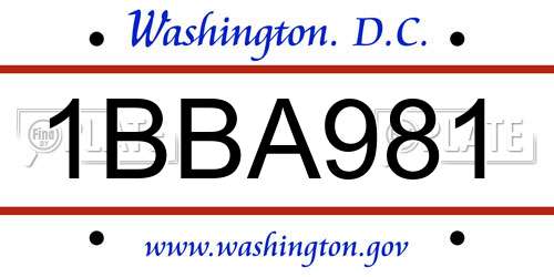 1BBA981 District Of Columbia License Plate