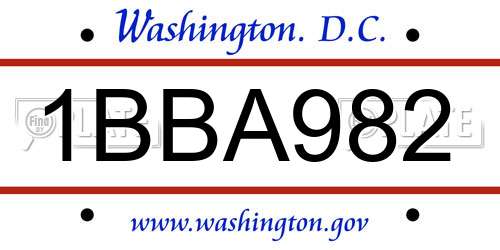 1BBA982 District Of Columbia License Plate