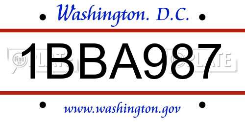 1BBA987 District Of Columbia License Plate