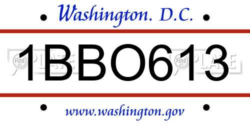 1BBO613 District Of Columbia License Plate