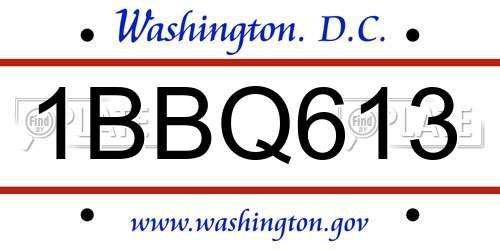 1BBQ613 District Of Columbia License Plate