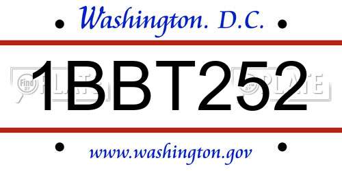 1BBT252 District Of Columbia License Plate