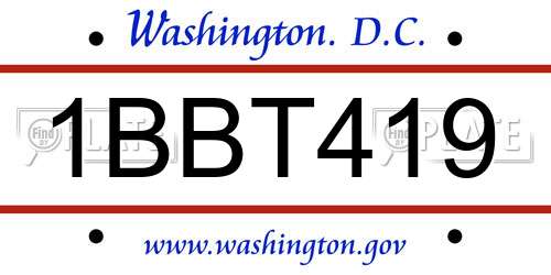 1BBT419 District Of Columbia License Plate