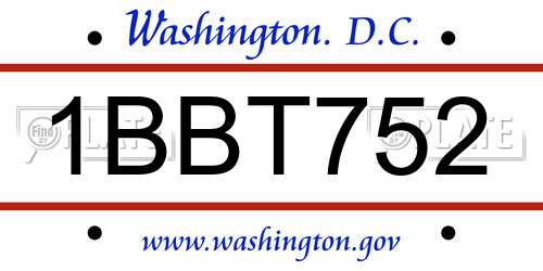 1BBT752 District Of Columbia License Plate