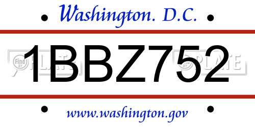 1BBZ752 District Of Columbia License Plate