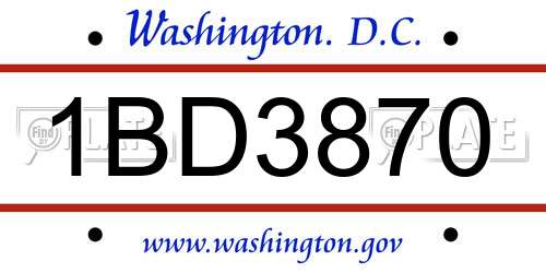 1BD3870 District Of Columbia License Plate