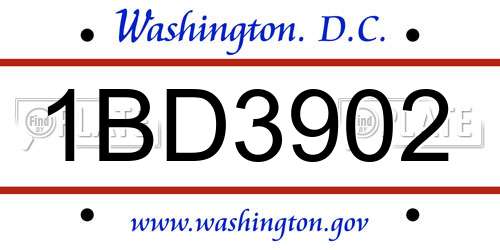 1BD3902 District Of Columbia License Plate