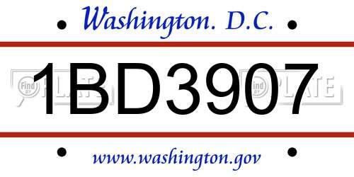 1BD3907 District Of Columbia License Plate