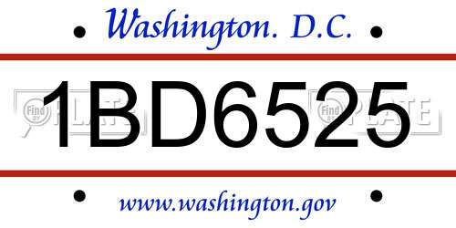 1BD6525 District Of Columbia License Plate