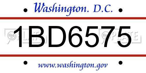 1BD6575 District Of Columbia License Plate