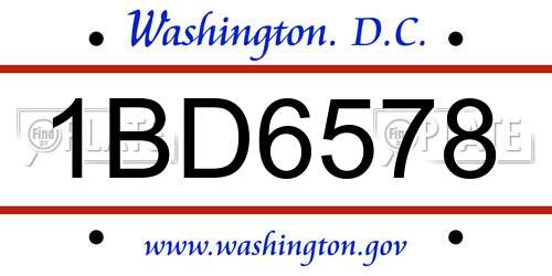 1BD6578 District Of Columbia License Plate