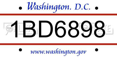 1BD6898 District Of Columbia License Plate