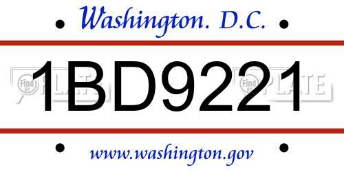 1BD9221 District Of Columbia License Plate
