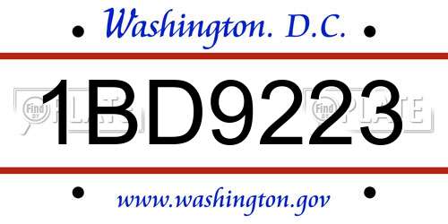 1BD9223 District Of Columbia License Plate
