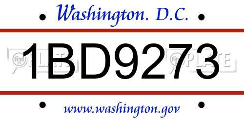 1BD9273 District Of Columbia License Plate