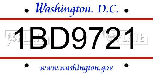 1BD9721 District Of Columbia License Plate