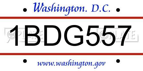 1BDG557 District Of Columbia License Plate