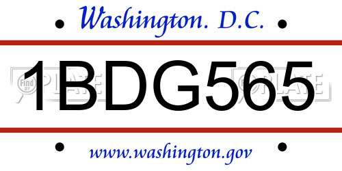 1BDG565 District Of Columbia License Plate