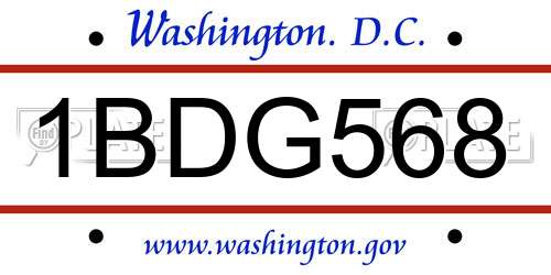 1BDG568 District Of Columbia License Plate