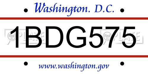 1BDG575 District Of Columbia License Plate