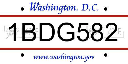1BDG582 District Of Columbia License Plate