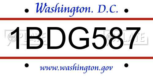 1BDG587 District Of Columbia License Plate