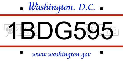 1BDG595 District Of Columbia License Plate