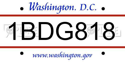 1BDG818 District Of Columbia License Plate