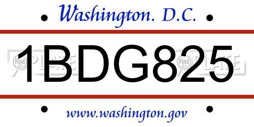 1BDG825 District Of Columbia License Plate