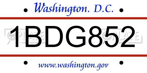 1BDG852 District Of Columbia License Plate