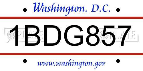 1BDG857 District Of Columbia License Plate