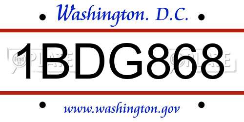 1BDG868 District Of Columbia License Plate