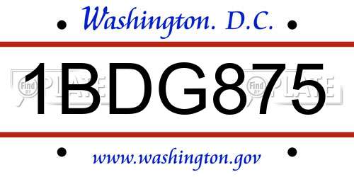 1BDG875 District Of Columbia License Plate