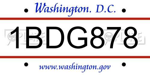 1BDG878 District Of Columbia License Plate