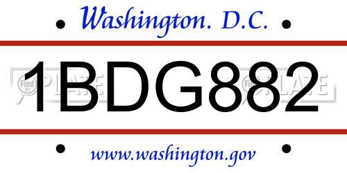 1BDG882 District Of Columbia License Plate