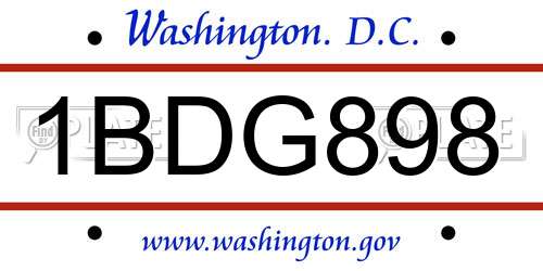 1BDG898 District Of Columbia License Plate