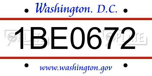 1BE0672 District Of Columbia License Plate